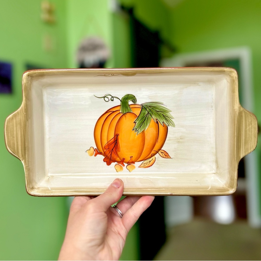 Kitchen Fall Seasonal Pumpkin Loaf Pan Ceramic Baking Bakeware Dish